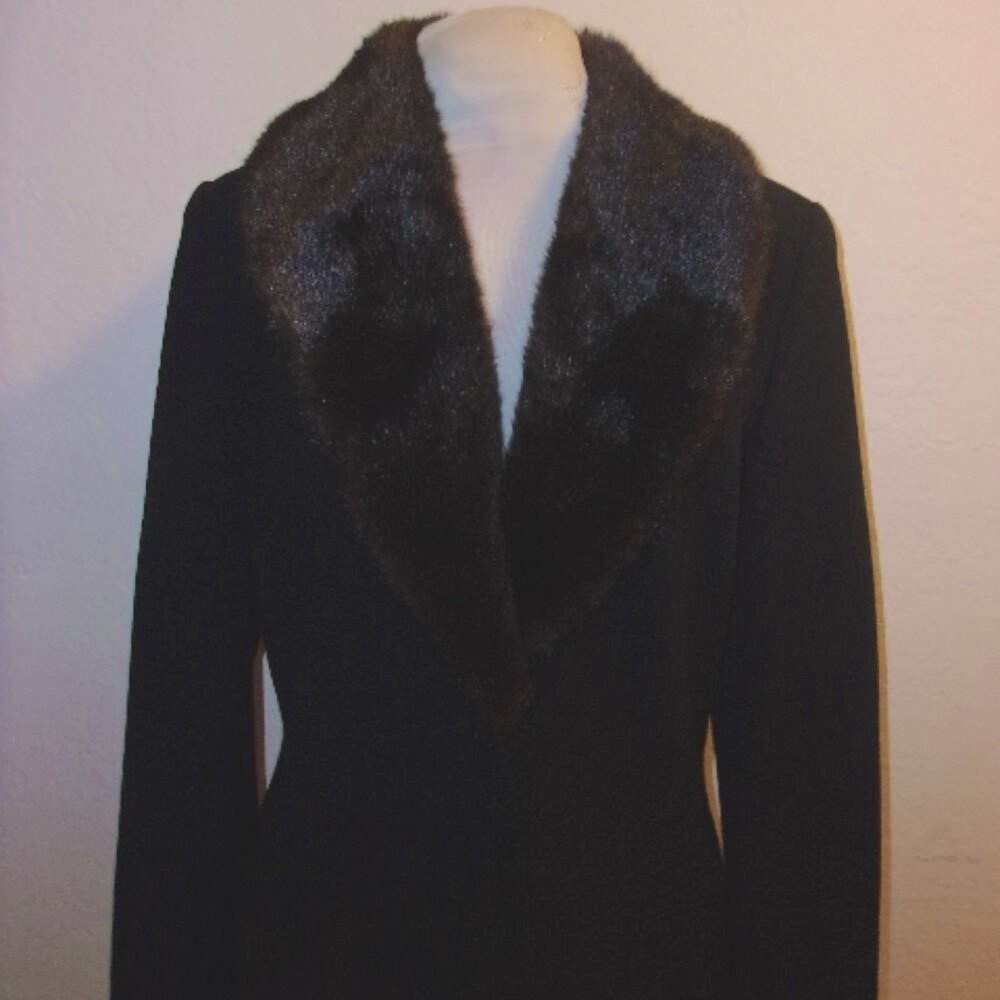 INC BLACK VINTAGE WOMEN BLAZER FAUX FUR COLLAR 10P